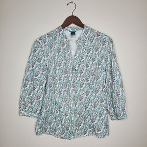 Medium-The North Face Blue Floral Pattern Button Up Long Sleeve Shirt Women's‎
